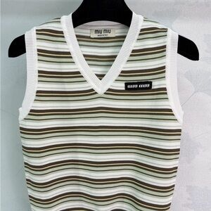 Miu Miu White and Brown Striped Tank Top